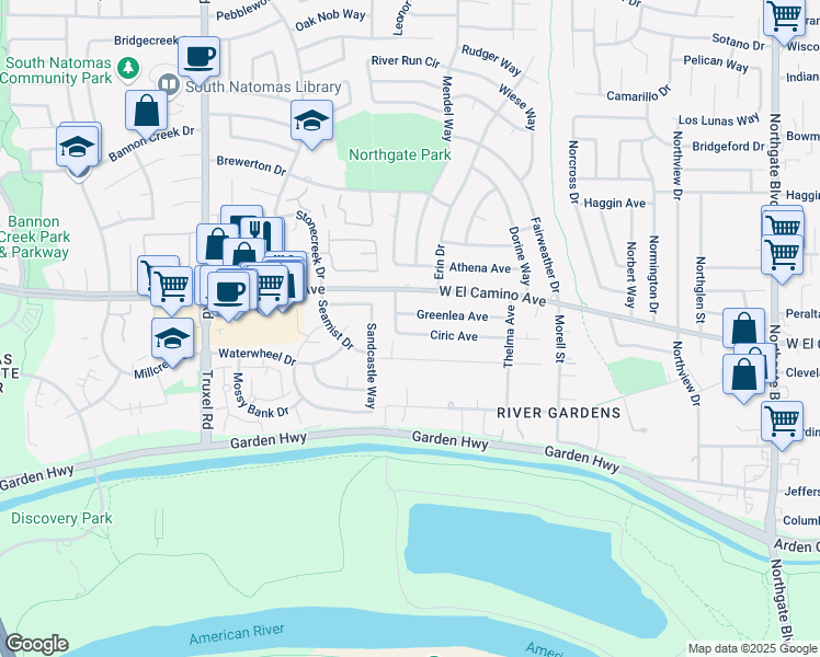 map of restaurants, bars, coffee shops, grocery stores, and more near 1235 Ciric Avenue in Sacramento