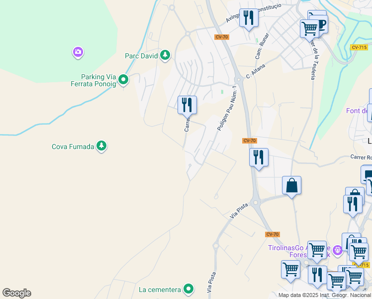 map of restaurants, bars, coffee shops, grocery stores, and more near 119 Carrer Bernia in Polop