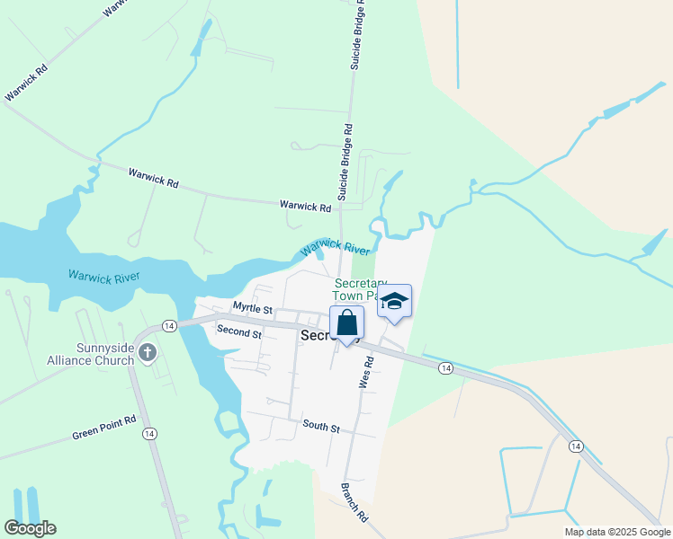 map of restaurants, bars, coffee shops, grocery stores, and more near 113 Poplar Street in Hurlock