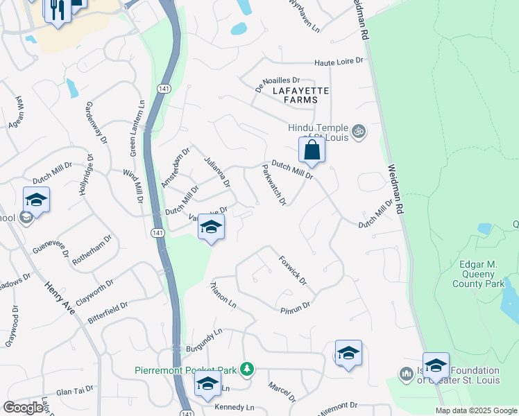 map of restaurants, bars, coffee shops, grocery stores, and more near 890 Rustic Manor Circle in Ballwin