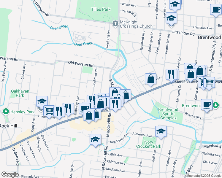 map of restaurants, bars, coffee shops, grocery stores, and more near 1048 Charleville Avenue in St. Louis