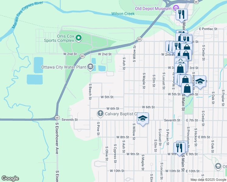 map of restaurants, bars, coffee shops, grocery stores, and more near 729 West 5th Street in Ottawa