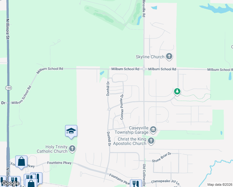 map of restaurants, bars, coffee shops, grocery stores, and more near 7006 Conner Pointe Drive in Fairview Heights