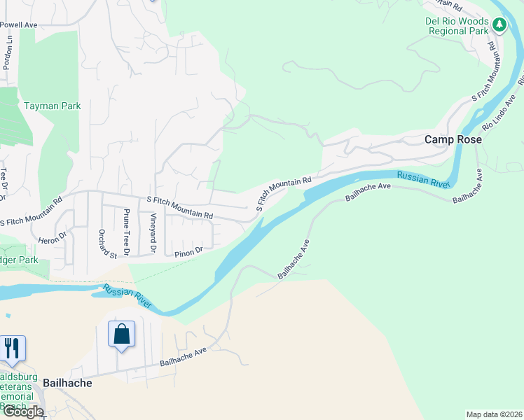 map of restaurants, bars, coffee shops, grocery stores, and more near 1560 South Fitch Mountain Road in Healdsburg