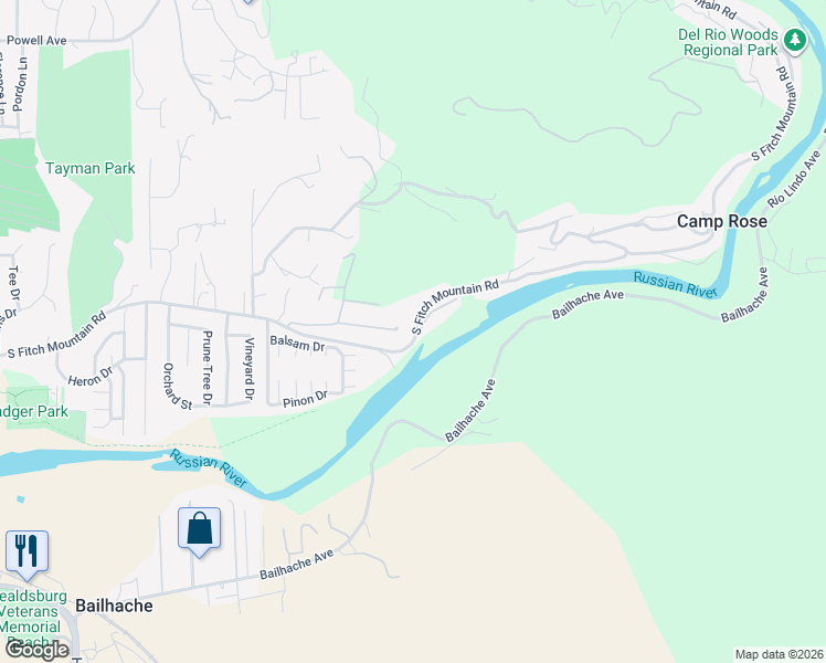 map of restaurants, bars, coffee shops, grocery stores, and more near 1560 South Fitch Mountain Road in Healdsburg