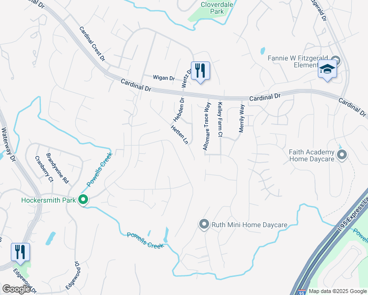 map of restaurants, bars, coffee shops, grocery stores, and more near 3697 Hetten Lane in Woodbridge