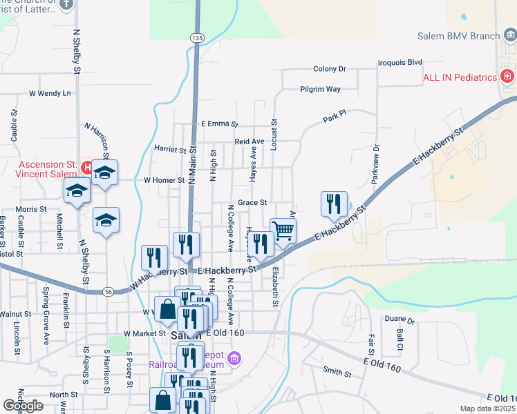 map of restaurants, bars, coffee shops, grocery stores, and more near 501-699 Hayes Ave in Salem