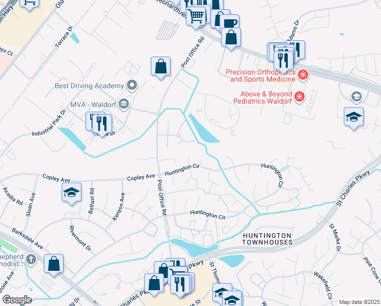 map of restaurants, bars, coffee shops, grocery stores, and more near 3012 Charleton Court in Waldorf