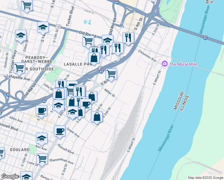 map of restaurants, bars, coffee shops, grocery stores, and more near 1330 South 3rd Street in St. Louis