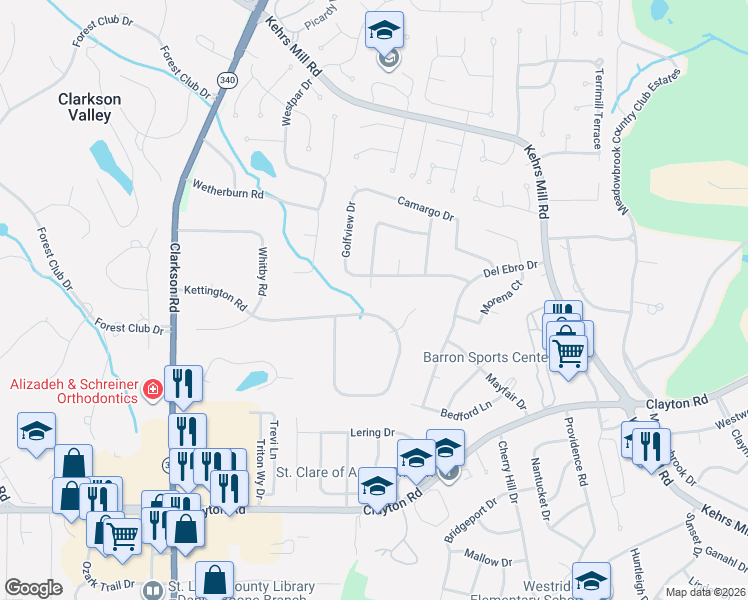 map of restaurants, bars, coffee shops, grocery stores, and more near 15881 Kettington Road in Chesterfield
