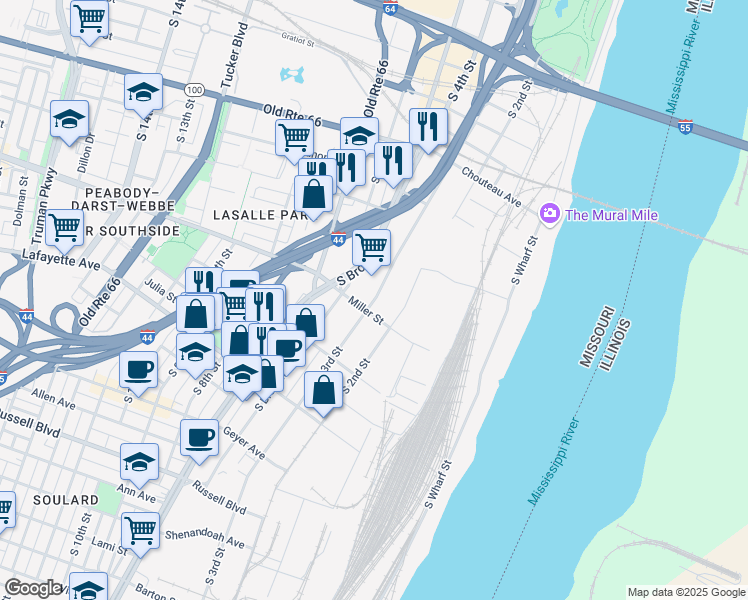 map of restaurants, bars, coffee shops, grocery stores, and more near 1326 South 3rd Street in St. Louis