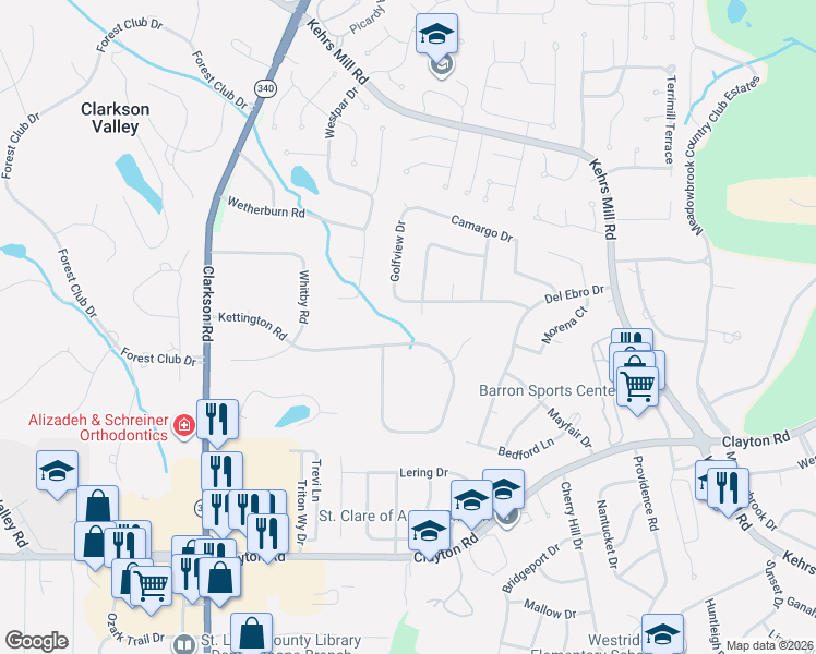 map of restaurants, bars, coffee shops, grocery stores, and more near 15881 Kettington Road in Chesterfield