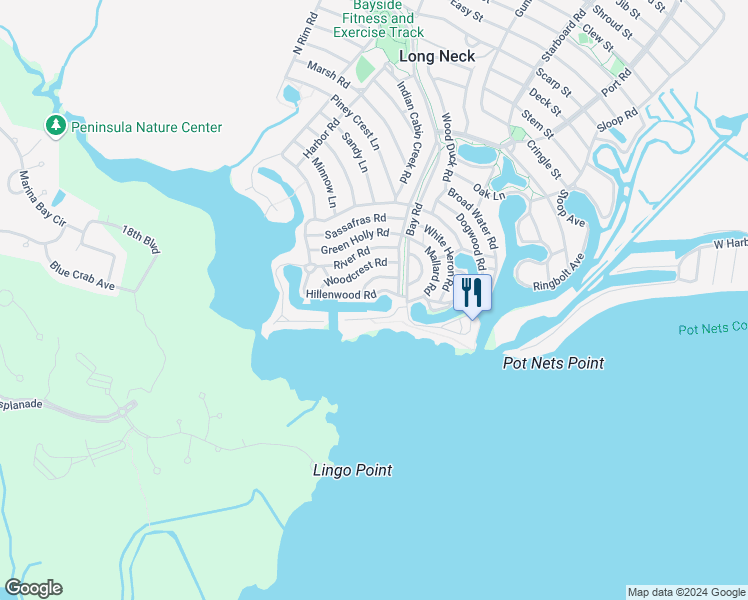 map of restaurants, bars, coffee shops, grocery stores, and more near 34226 Hillenwood Road in Long Neck