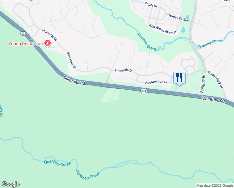 map of restaurants, bars, coffee shops, grocery stores, and more near 15608 Dumfries Road in Manassas
