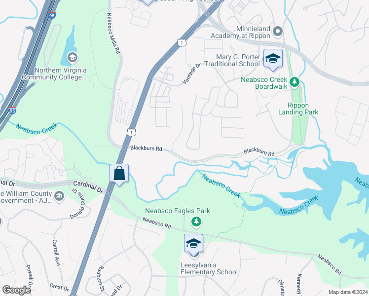 map of restaurants, bars, coffee shops, grocery stores, and more near 2372 Battery Hill Circle in Woodbridge