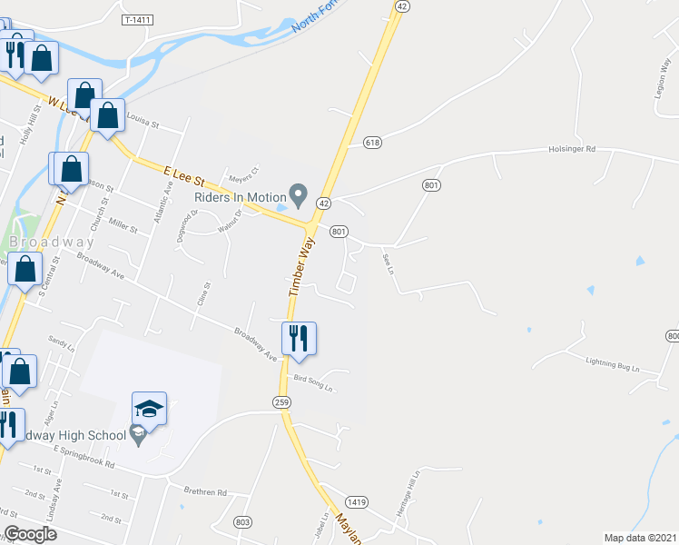 map of restaurants, bars, coffee shops, grocery stores, and more near 250 Telluride Drive in Broadway
