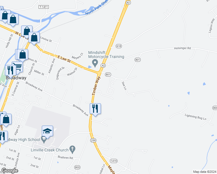 map of restaurants, bars, coffee shops, grocery stores, and more near 252 Telluride Drive in Broadway