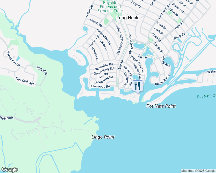map of restaurants, bars, coffee shops, grocery stores, and more near 34226 Hillenwood Road in Long Neck