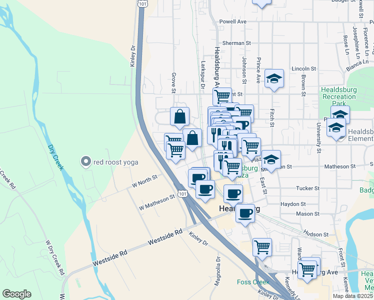 map of restaurants, bars, coffee shops, grocery stores, and more near in Healdsburg
