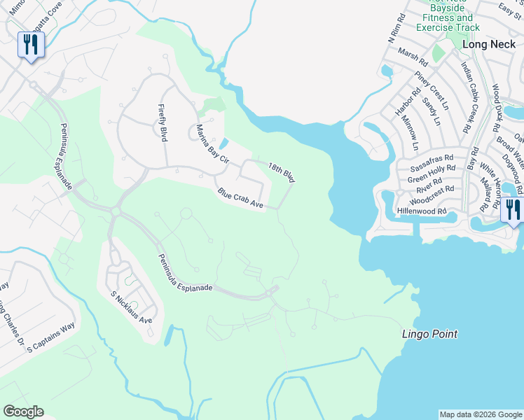 map of restaurants, bars, coffee shops, grocery stores, and more near 24320 Blue Crab Avenue in Millsboro