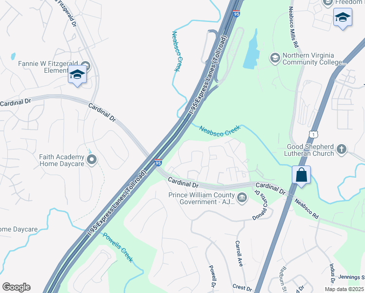 map of restaurants, bars, coffee shops, grocery stores, and more near 15683 Palermo Terrace in Woodbridge