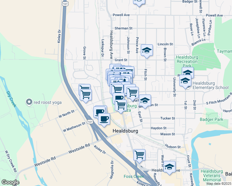 map of restaurants, bars, coffee shops, grocery stores, and more near 426 Healdsburg Avenue in Healdsburg