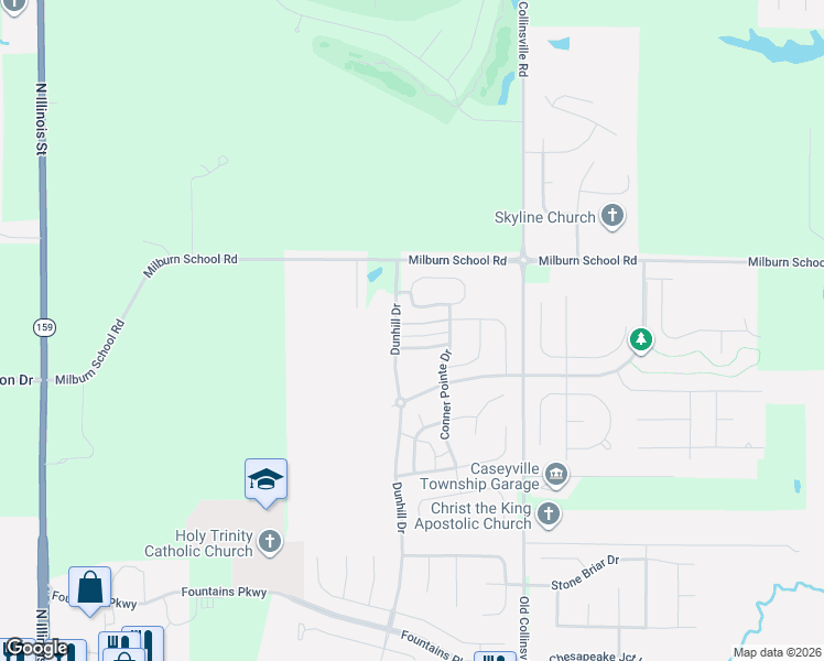 map of restaurants, bars, coffee shops, grocery stores, and more near 720 Harbor Woods Drive in Fairview Heights