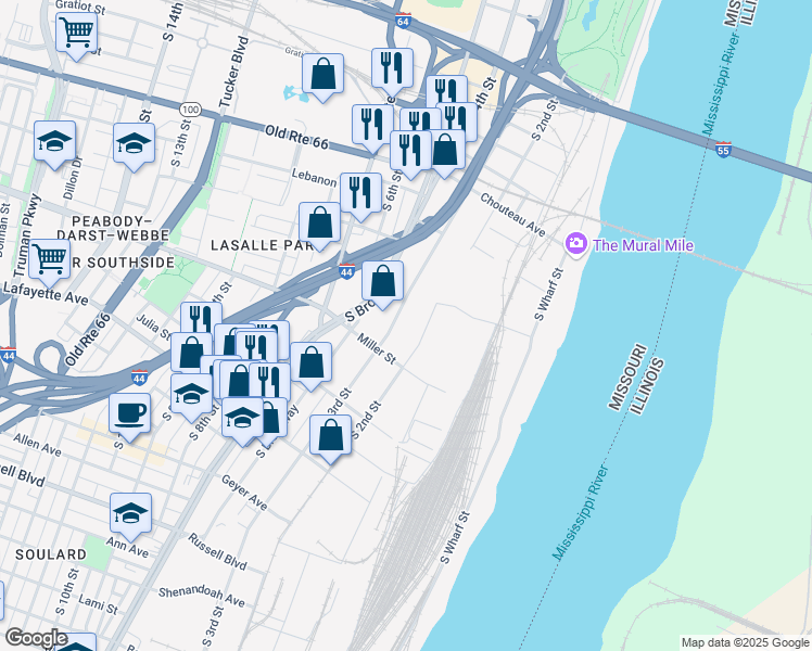 map of restaurants, bars, coffee shops, grocery stores, and more near 1326 South 3rd Street in St. Louis