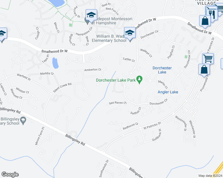 map of restaurants, bars, coffee shops, grocery stores, and more near 5742 Springfish Place in Waldorf