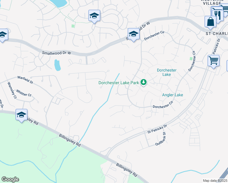 map of restaurants, bars, coffee shops, grocery stores, and more near 5742 Springfish Place in Waldorf