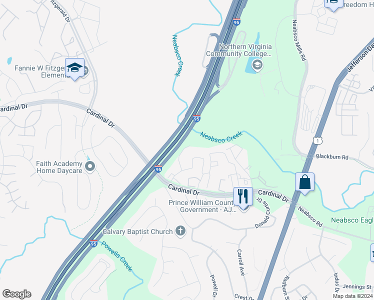 map of restaurants, bars, coffee shops, grocery stores, and more near 15685 Palermo Terrace in Woodbridge