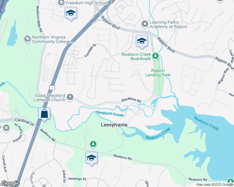 map of restaurants, bars, coffee shops, grocery stores, and more near 15676 William Bayliss Court in Leesylvania