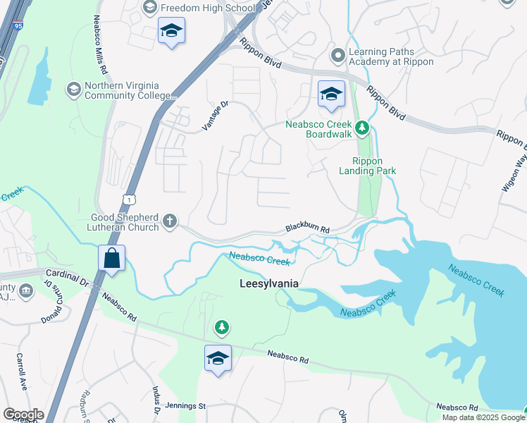 map of restaurants, bars, coffee shops, grocery stores, and more near 15658 William Bayliss Court in Woodbridge