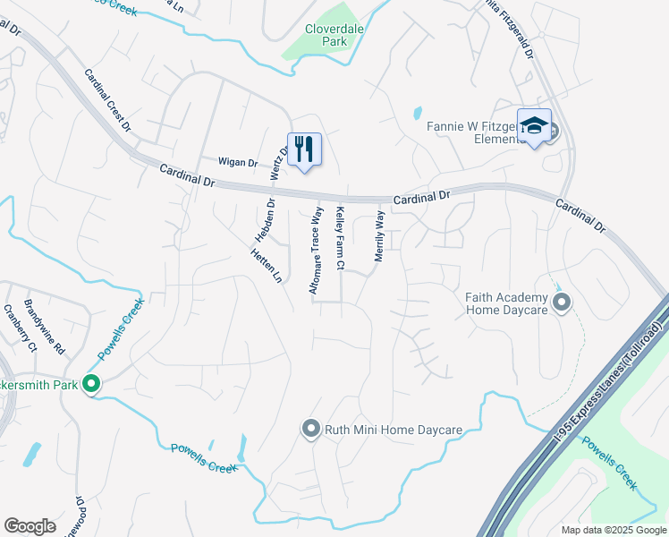 map of restaurants, bars, coffee shops, grocery stores, and more near 15542 Kelley Farm Court in Woodbridge