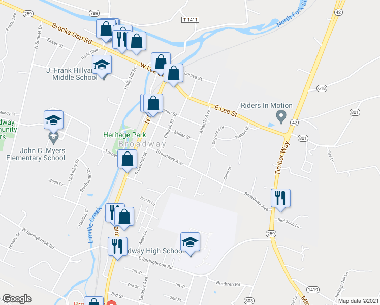map of restaurants, bars, coffee shops, grocery stores, and more near 134 Atlantic Avenue in Broadway