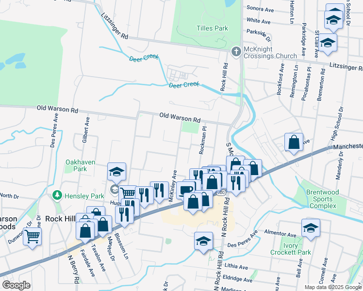map of restaurants, bars, coffee shops, grocery stores, and more near 1252 McKinley Avenue in St. Louis