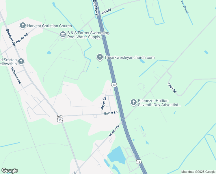 map of restaurants, bars, coffee shops, grocery stores, and more near 27446 Patricks Lane in Seaford
