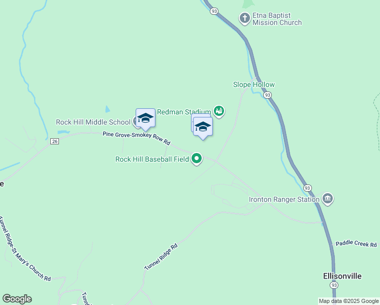 map of restaurants, bars, coffee shops, grocery stores, and more near 2325 County Road 26 in Ironton