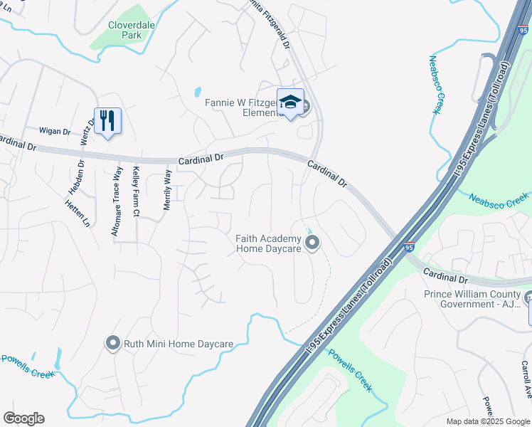 map of restaurants, bars, coffee shops, grocery stores, and more near 15660 Andover Heights Drive in Woodbridge