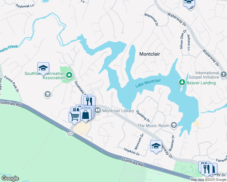 map of restaurants, bars, coffee shops, grocery stores, and more near 15745 Widewater Dr in Dumfries