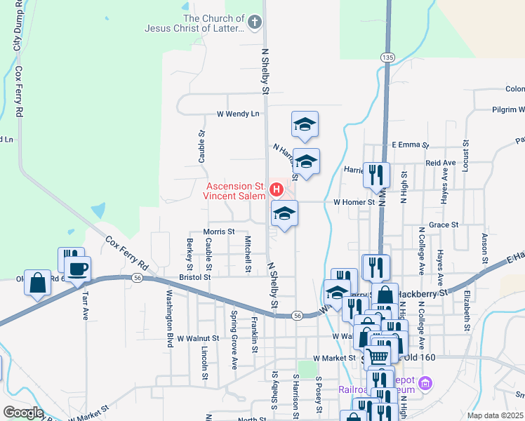 map of restaurants, bars, coffee shops, grocery stores, and more near 808-904 N Shelby St in Salem