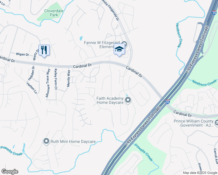 map of restaurants, bars, coffee shops, grocery stores, and more near 15660 Andover Heights Drive in Woodbridge