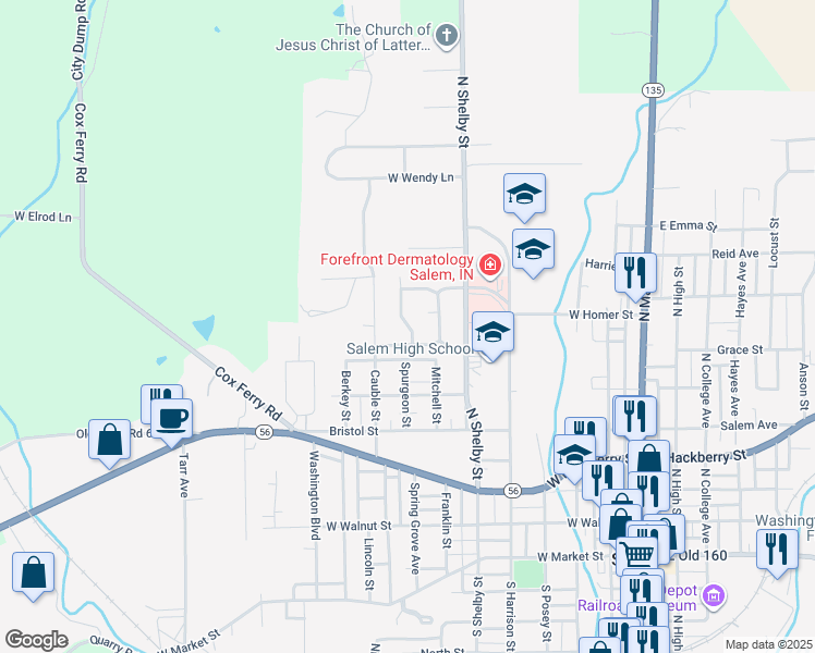 map of restaurants, bars, coffee shops, grocery stores, and more near 106 Hungate Street in Salem
