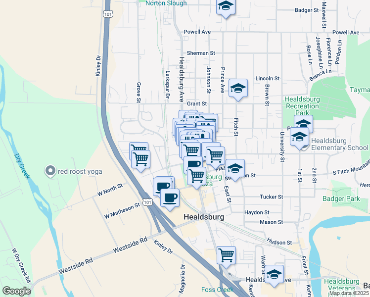map of restaurants, bars, coffee shops, grocery stores, and more near 426 Healdsburg Avenue in Healdsburg