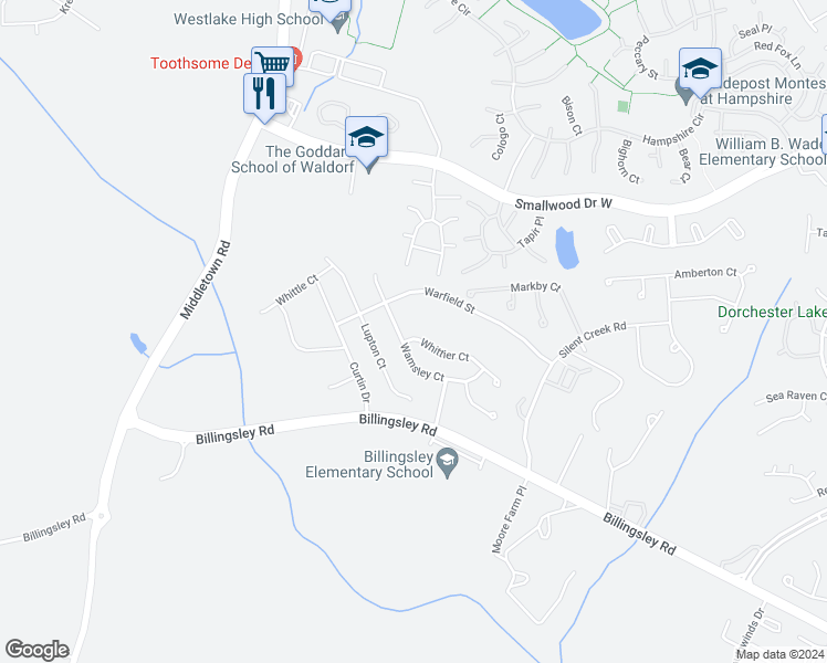 map of restaurants, bars, coffee shops, grocery stores, and more near 10304 Whittier Court in White Plains