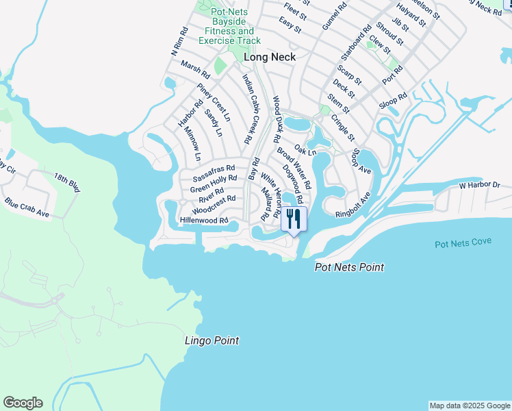 map of restaurants, bars, coffee shops, grocery stores, and more near 34368 Beach Plum Road in Long Neck