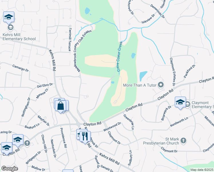 map of restaurants, bars, coffee shops, grocery stores, and more near 62 Meadowbrook Country Club Estates in Ballwin