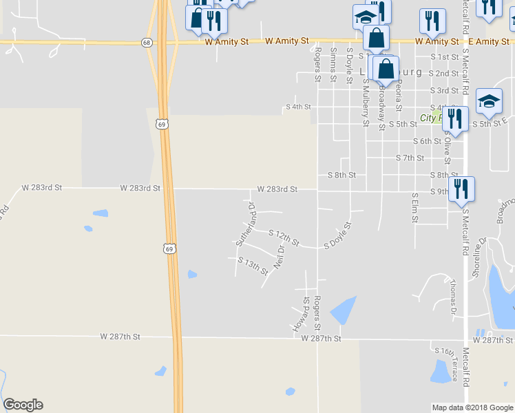 map of restaurants, bars, coffee shops, grocery stores, and more near 1130 11th Street in Louisburg