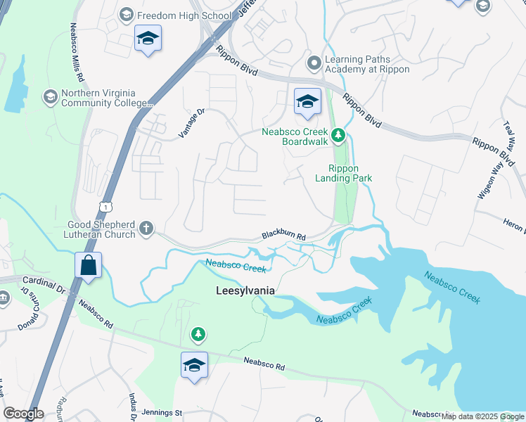 map of restaurants, bars, coffee shops, grocery stores, and more near 15693 William Bayliss Court in Woodbridge