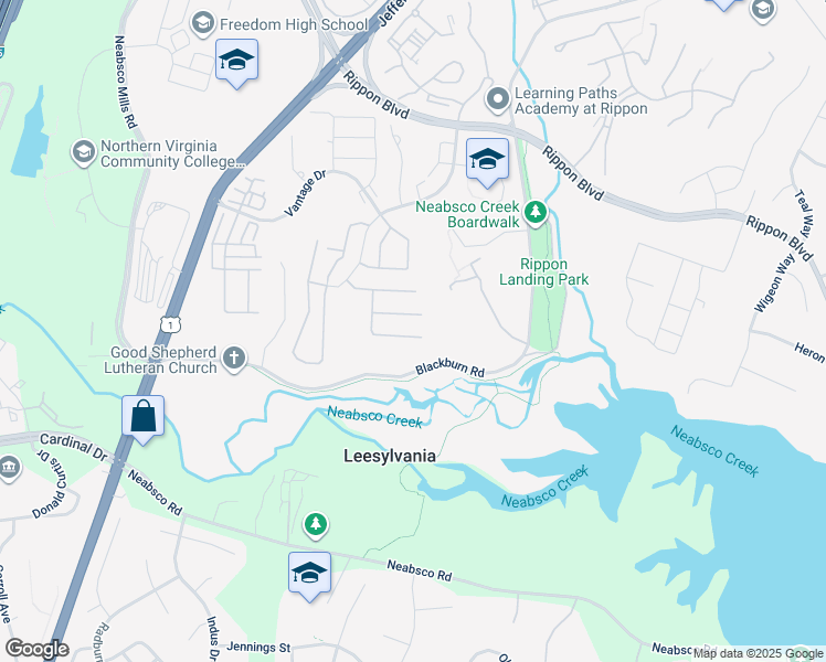 map of restaurants, bars, coffee shops, grocery stores, and more near 15689 William Bayliss Court in Woodbridge